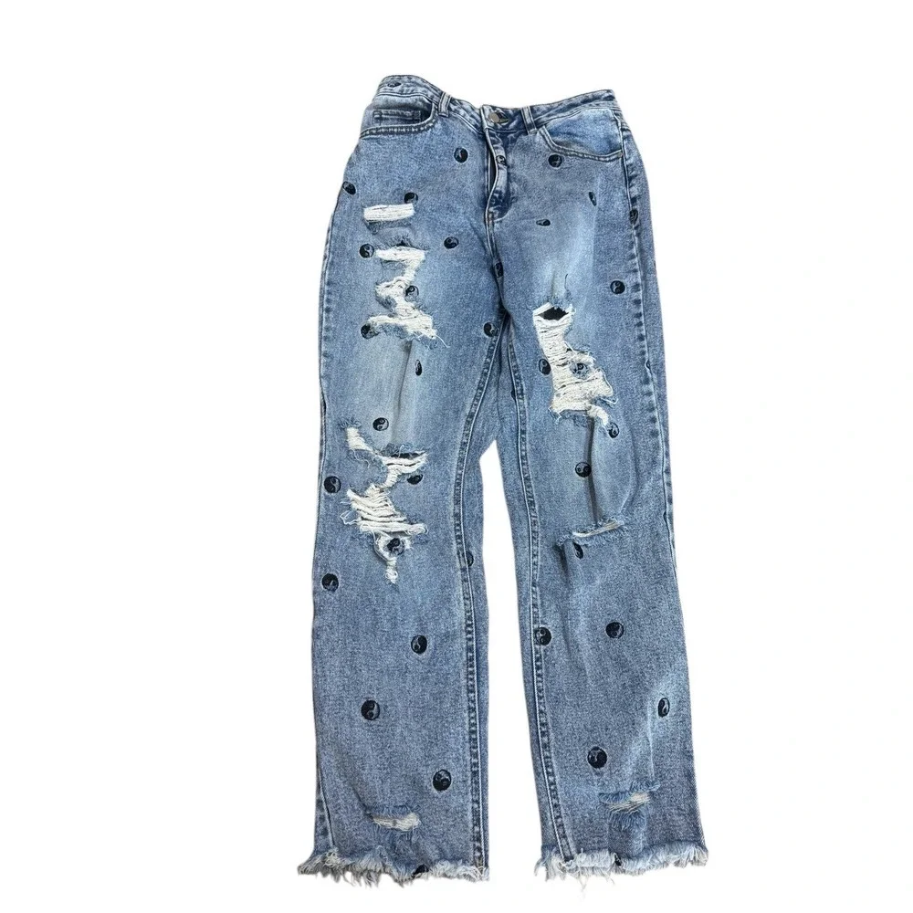 Tinseltown Juniors Sz 9 The Mom Jeans Blue Hi-Rise Yin & Yang‎